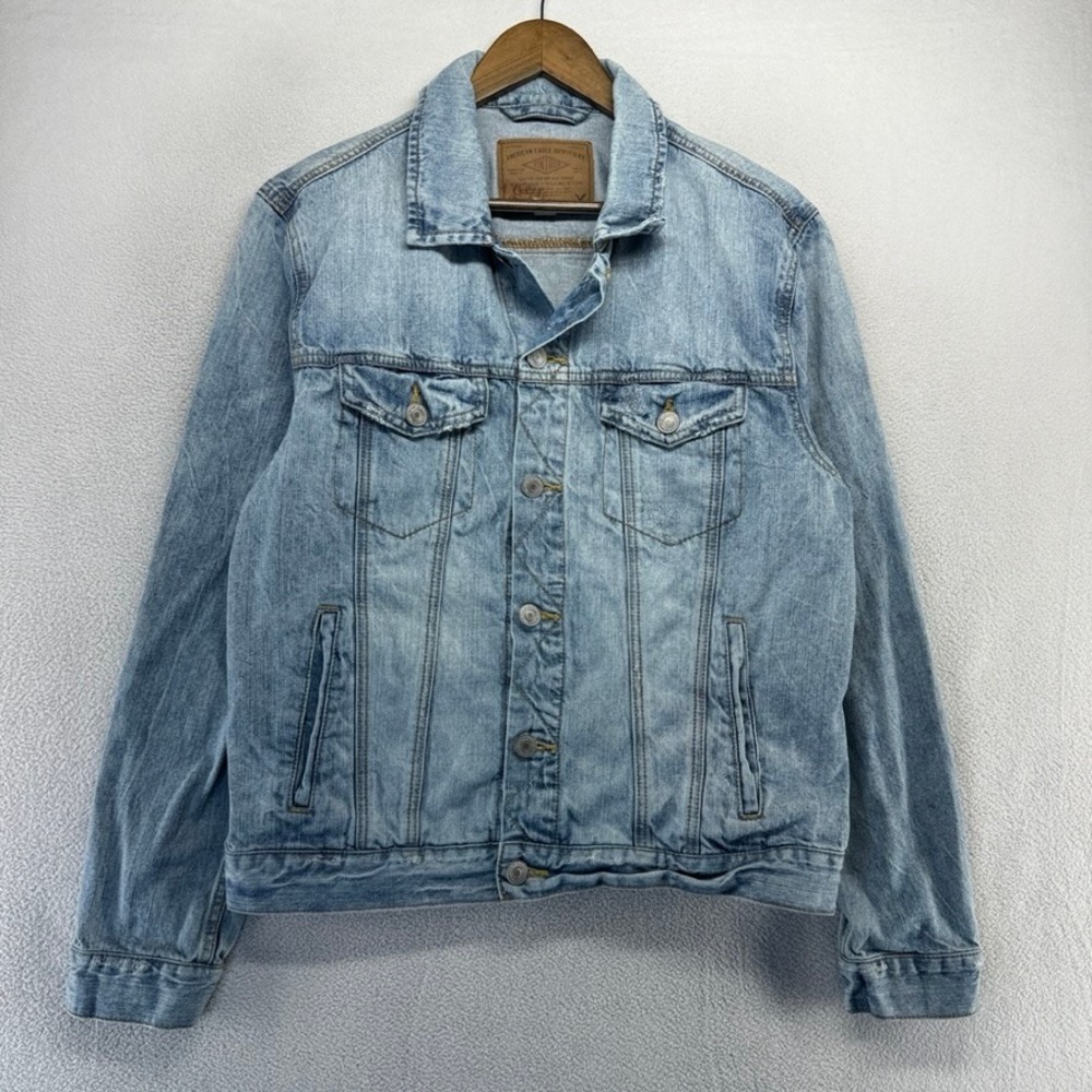 Vintage American Eagle Denim Jacket Mens Large Blue Cotton biker Trucker y2k